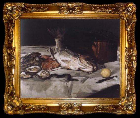 framed  Edouard Manet Style life with carp and oysters, ta009-2